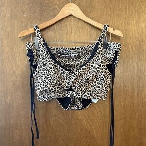 Time and Tru Leopard-Print Swim Bikini in Black & Cream